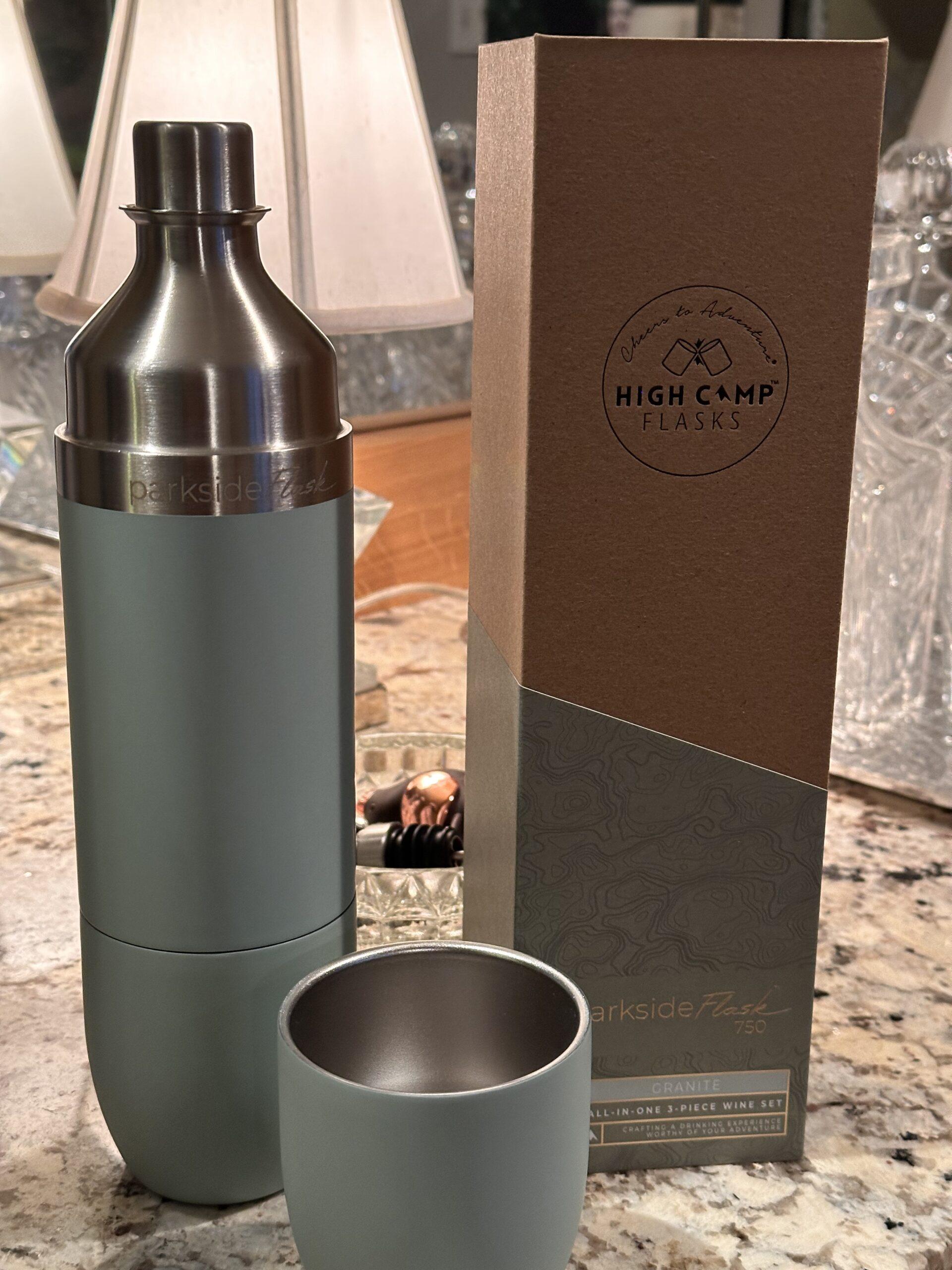 The Parkside Flask by High Camp Flasks is my go-to for any wine travel packing list.